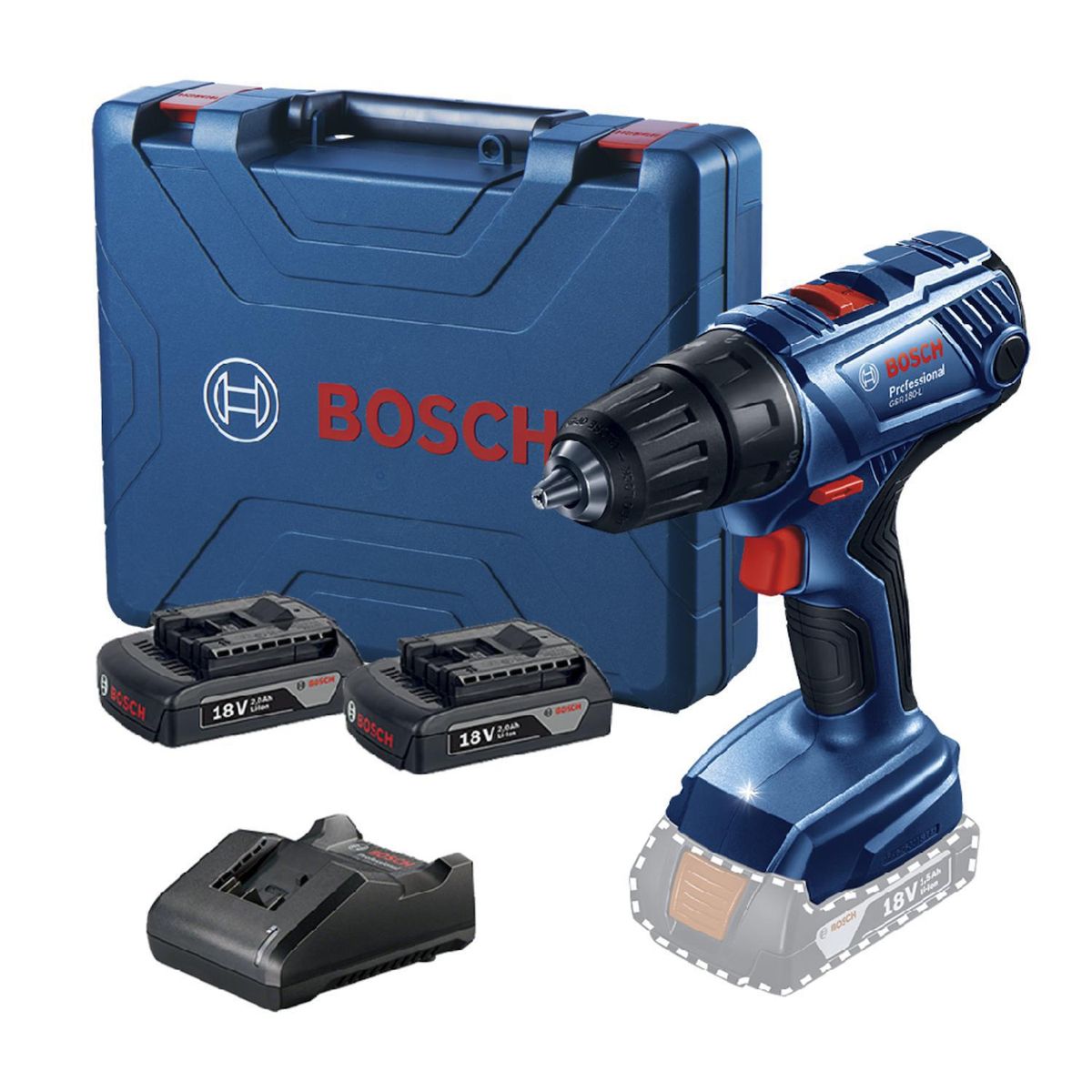 BOSCH - Taladro inalámbrico atornillador 13 mm 18V + 2 baterías