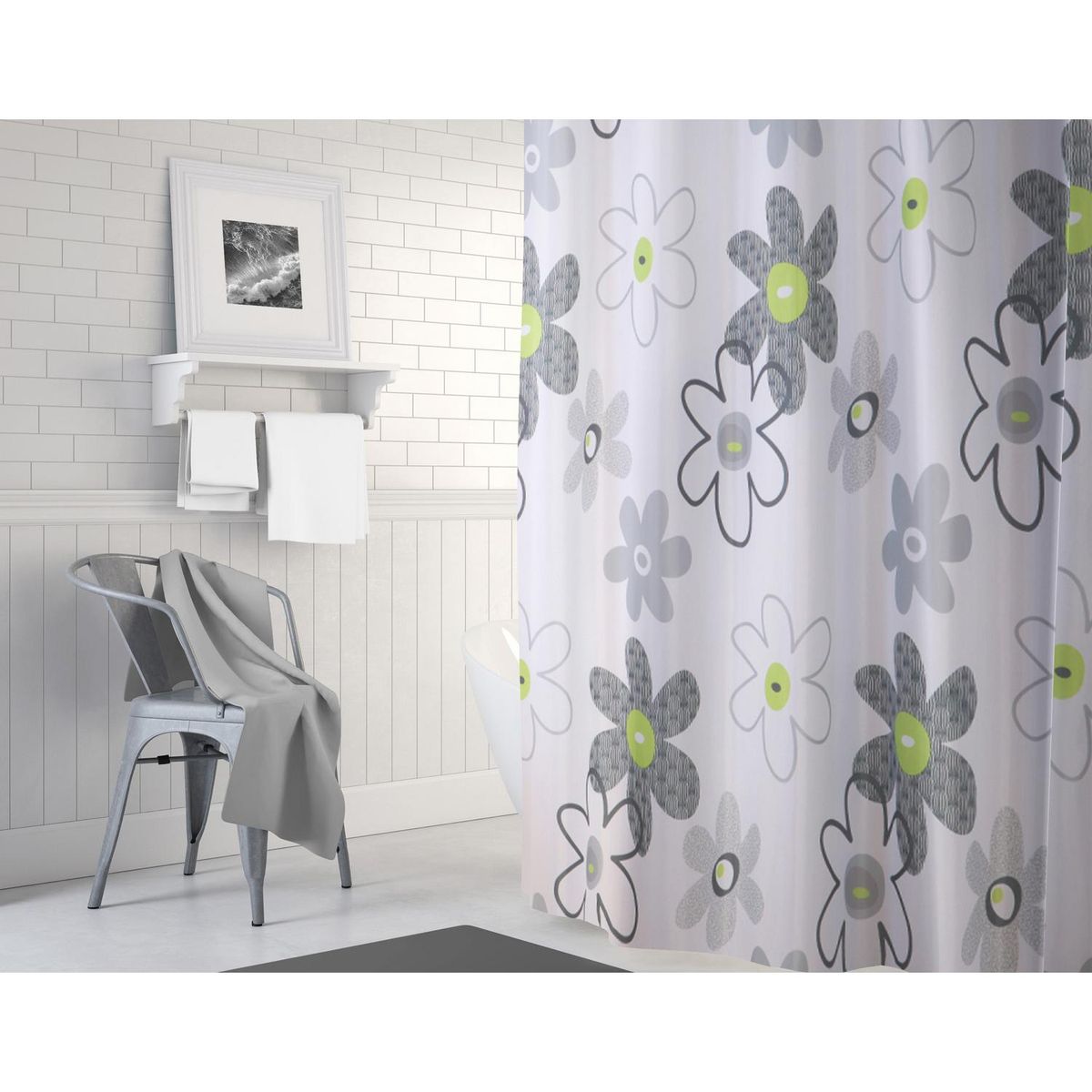 PALERMO - Cortina de baño Flores poliéster 180x180 cm