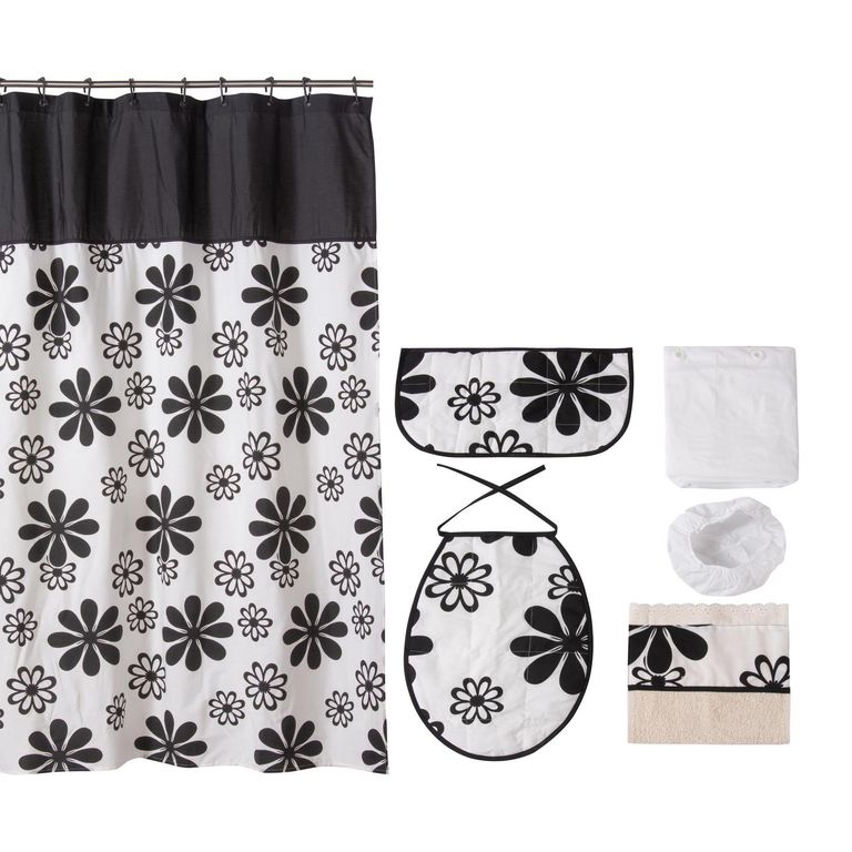 Juego de baño 7 piezas Flores negras