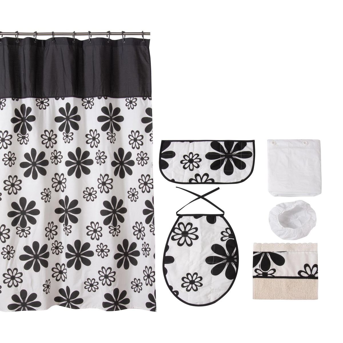 GENTILE - Juego de baño 7 piezas Flores negras