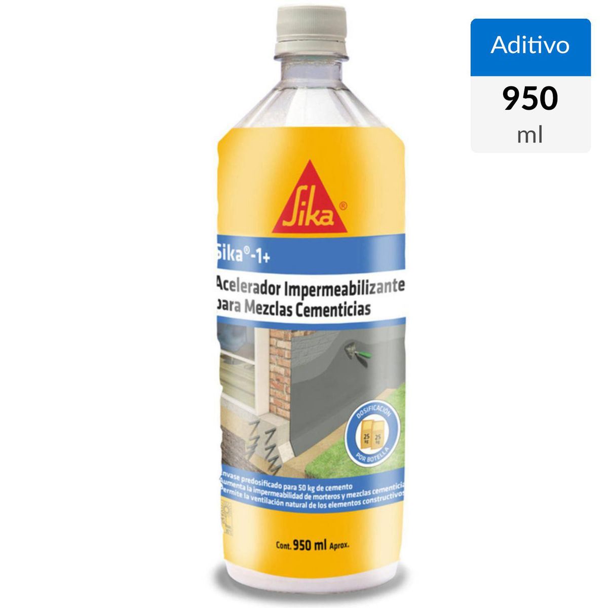 SIKA - Sika 1 Acelerador Impermeabilizante para Mezclas Cementicias Botella 950 ml