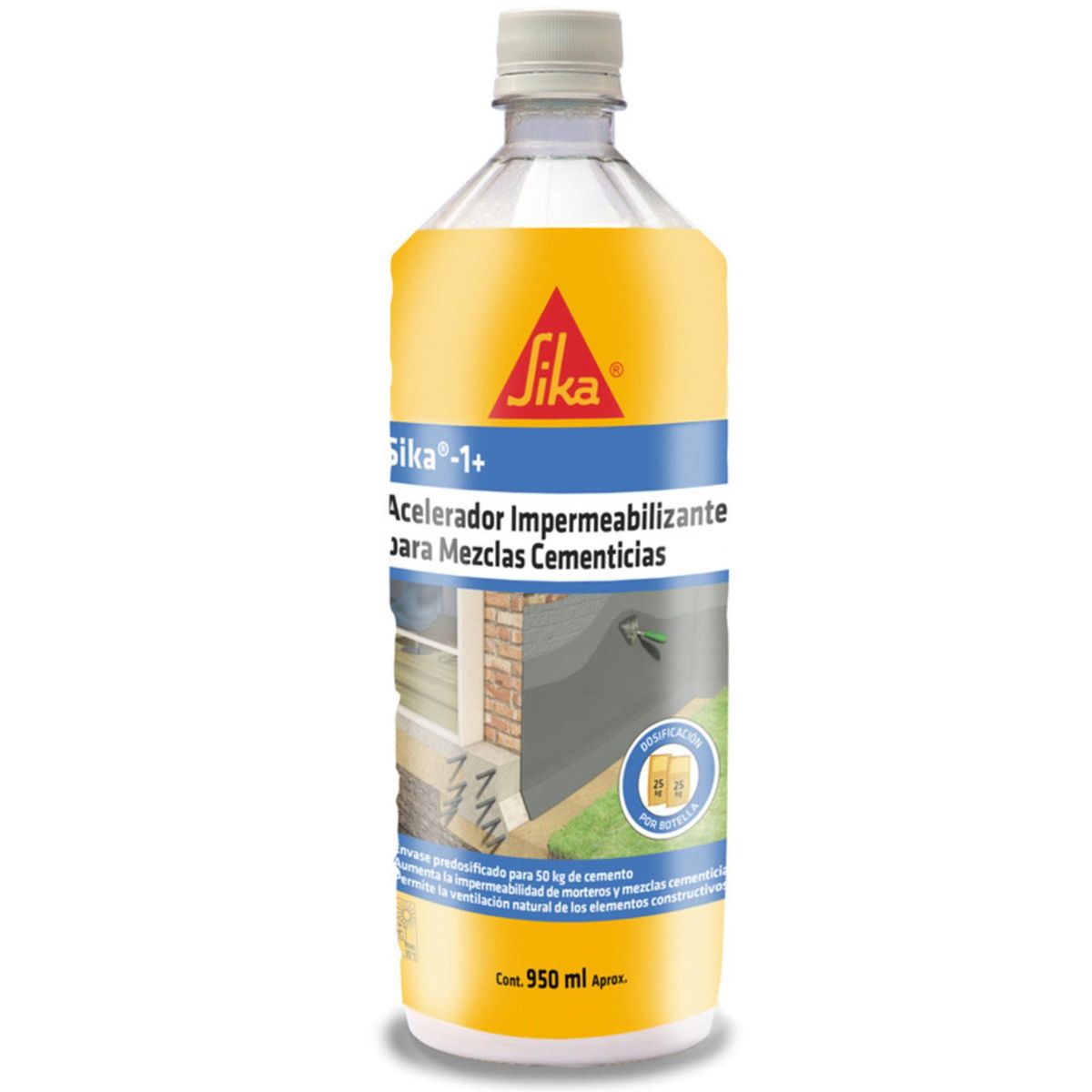 SIKA - Sika 1 Acelerador Impermeabilizante para Mezclas Cementicias Botella 950 ml