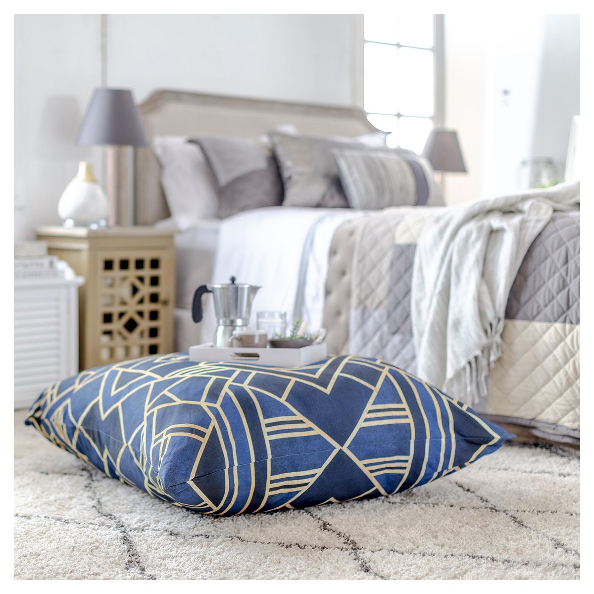 IMPRESIONARTE - Cojín de piso Art Deco Blue Artista de Suecia 100x100 cm