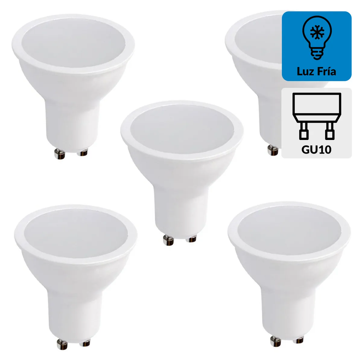 HB LEDS - Pack 5 Ampolletas Led 6 W GU10 250 lm Luz Fría