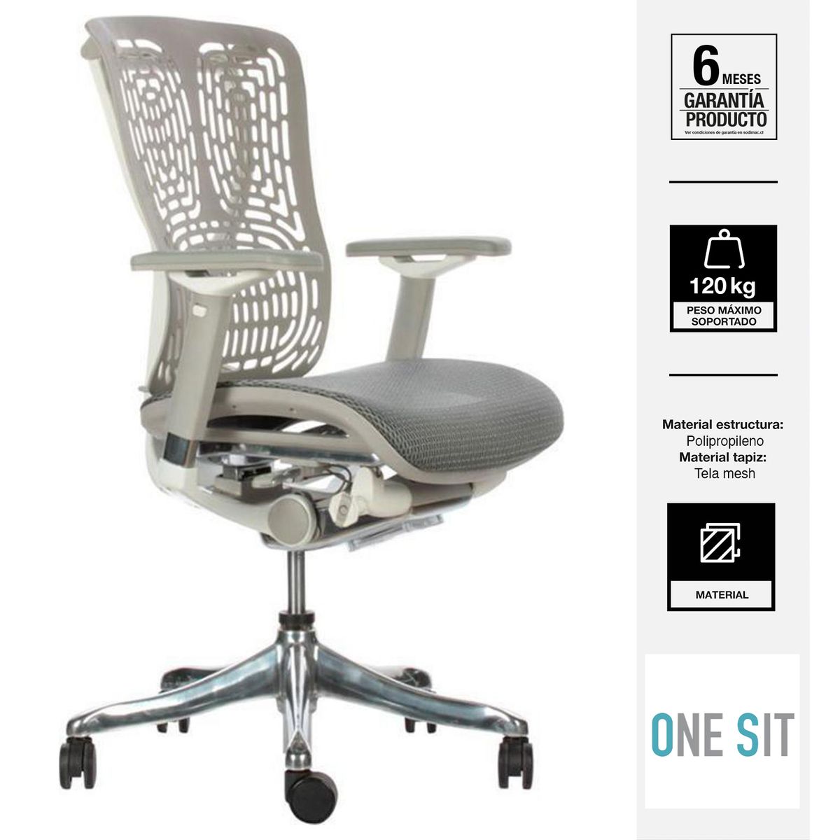ONE SIT - Silla Escritorio Ergonómica Gama Gris