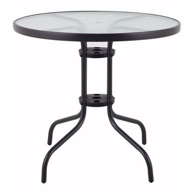 Mesa redonda de terraza con vidrio templado 80x70 cm negra