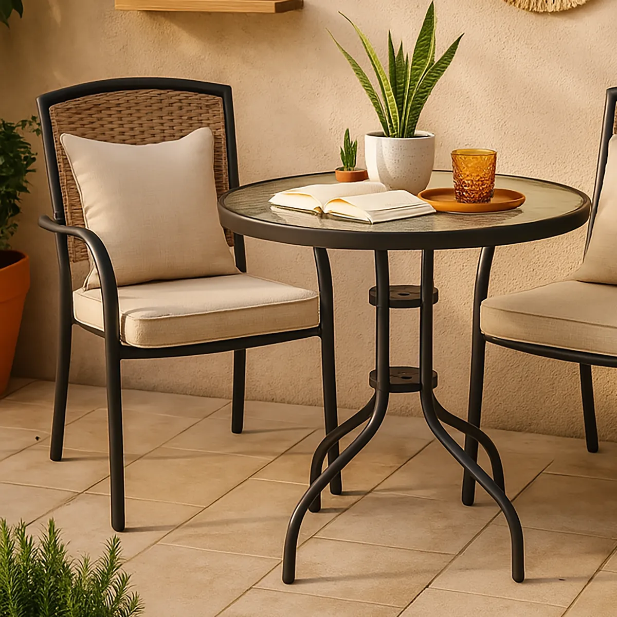 JUST HOME COLLECTION - Mesa de Terraza Redonda Vidrio 80x70x80 cm Negro