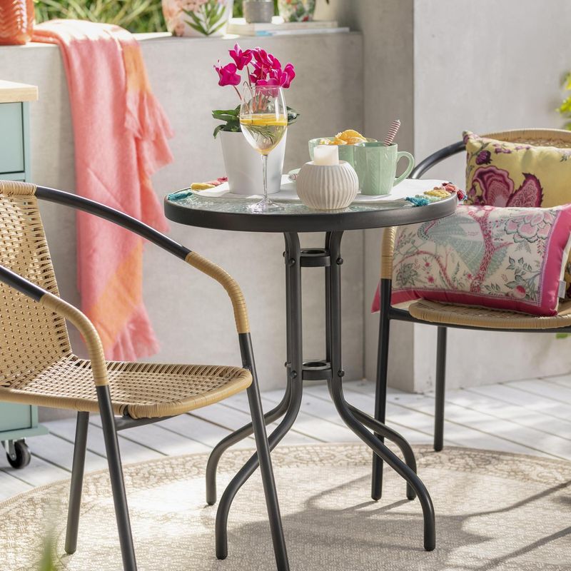 JUST HOME COLLECTION - Mesa de Terraza Redonda Metal 60x70x60 cm Negro