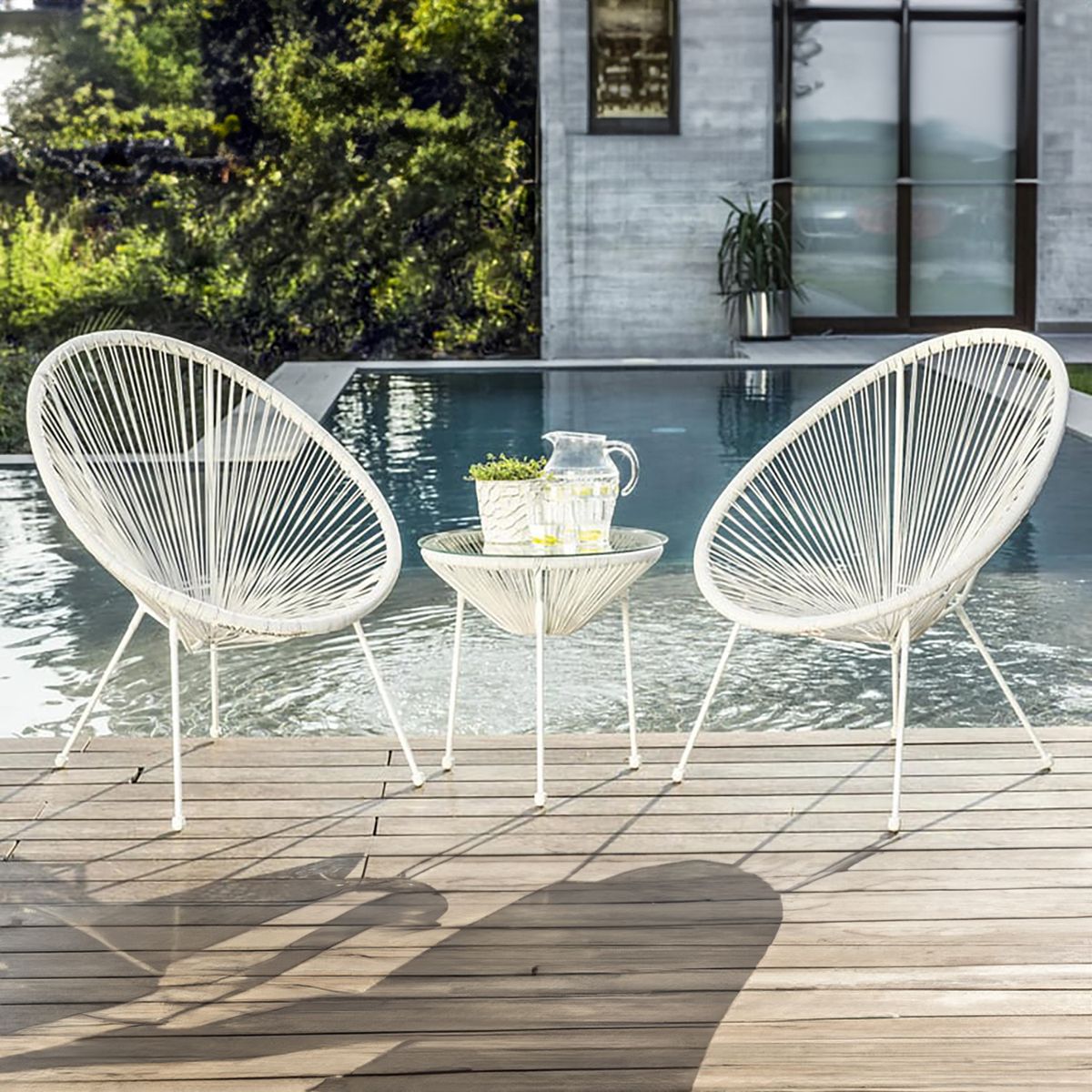 JUST HOME COLLECTION - Silla para Terraza Rattan Sintético Cozumel Blanca 86x71x79 cm