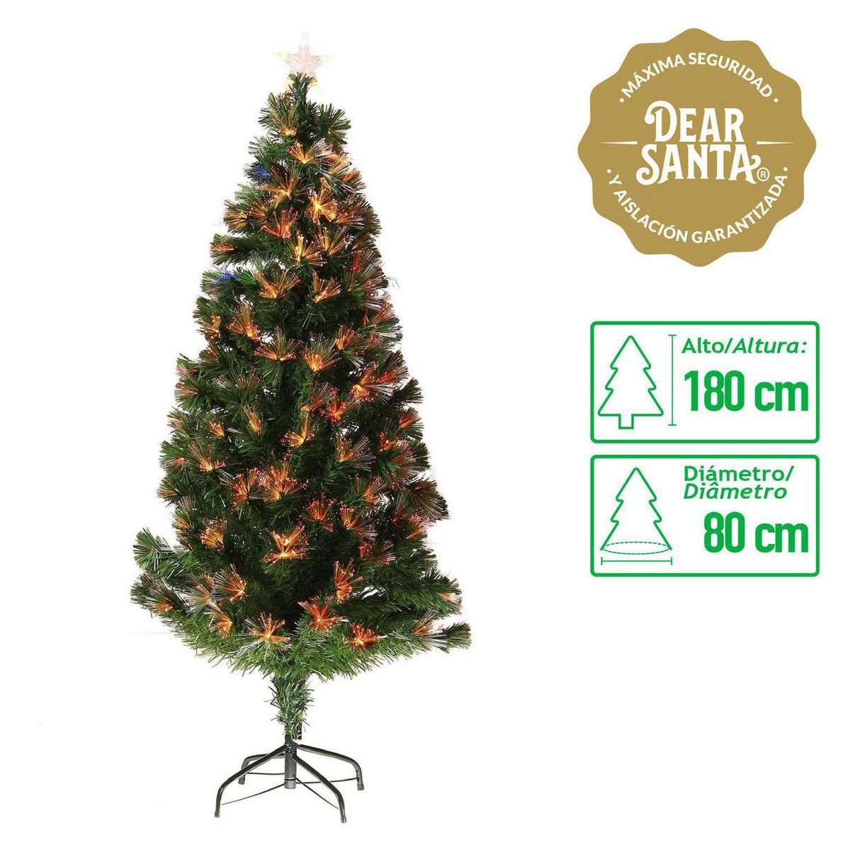 DEAR SANTA - Árbol Navidad con Luces Fibra Óptica Roja 180 cm