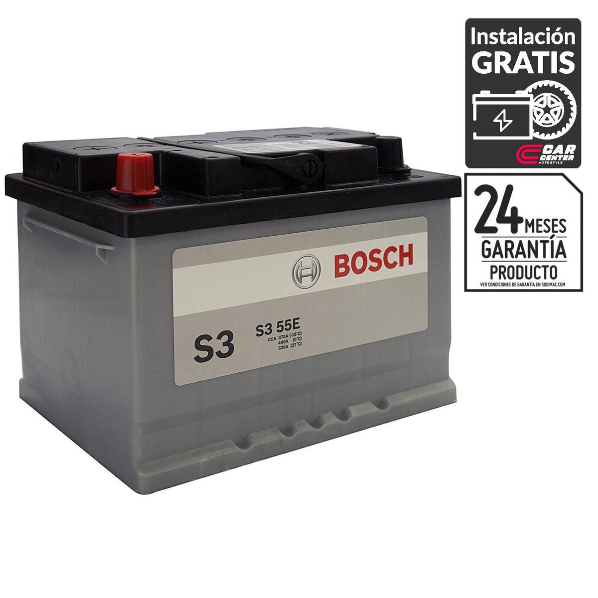 BOSCH - Batería de Auto 55 Ah Positivo Izquierdo 390 CCA