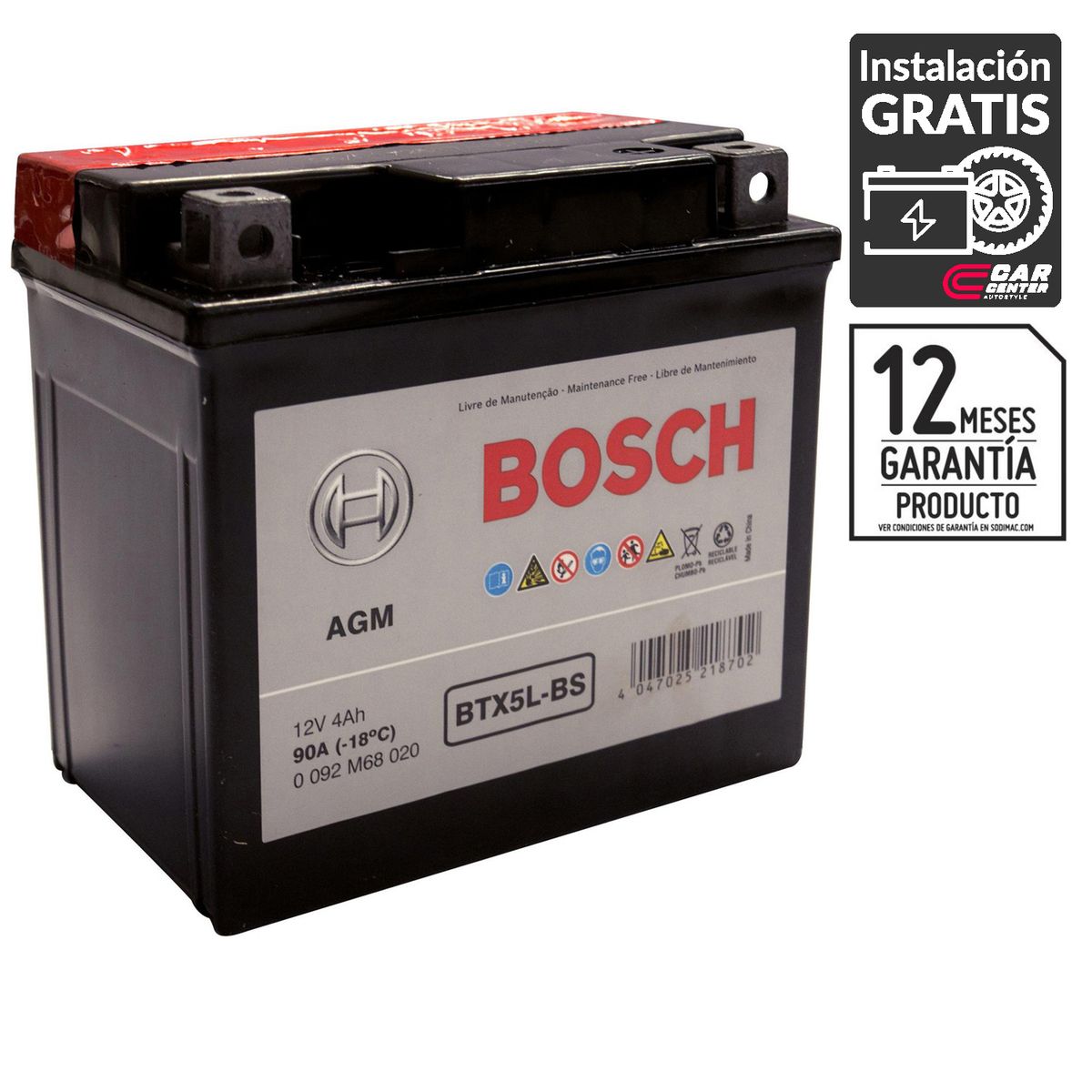 BOSCH - Batería de Moto 4 Ah Positivo Derecho 70 CCA