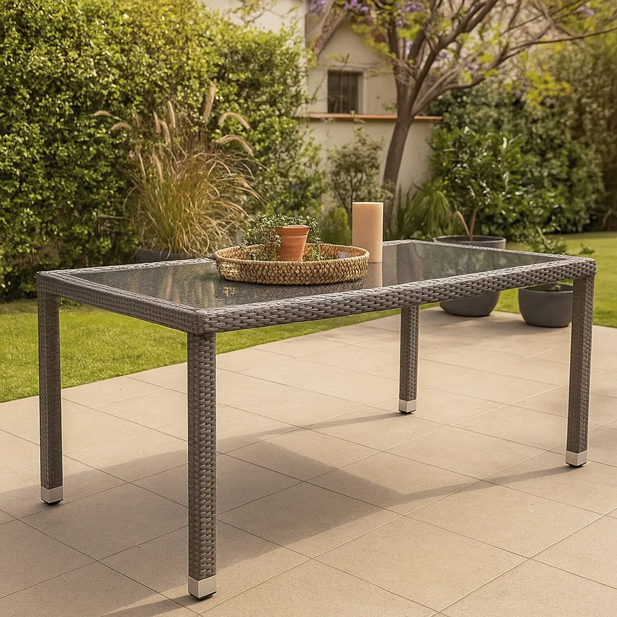 JUST HOME COLLECTION - Mesa de Terraza Rectangular Metal 90x75x160 cm Café