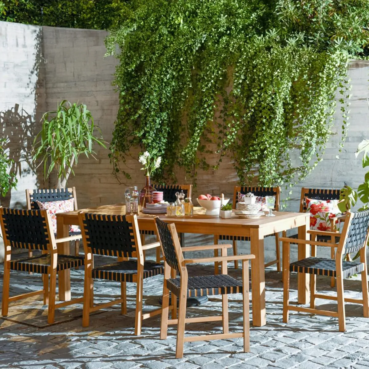 JUST HOME COLLECTION - Juego de Comedor de Terraza Parga 8 Personas Madera/Negro