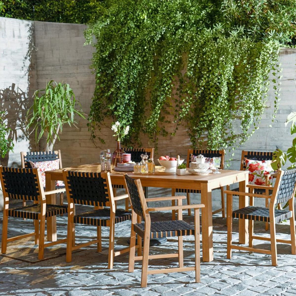 JUST HOME COLLECTION - Juego de Comedor de Terraza Parga 8 Personas Madera/Negro