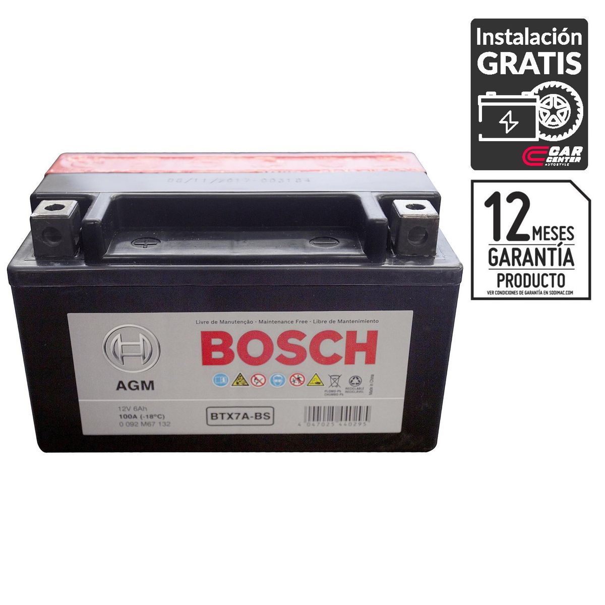 BOSCH - Batería de Moto 6 Ah Positivo Izquierdo 100 CCA