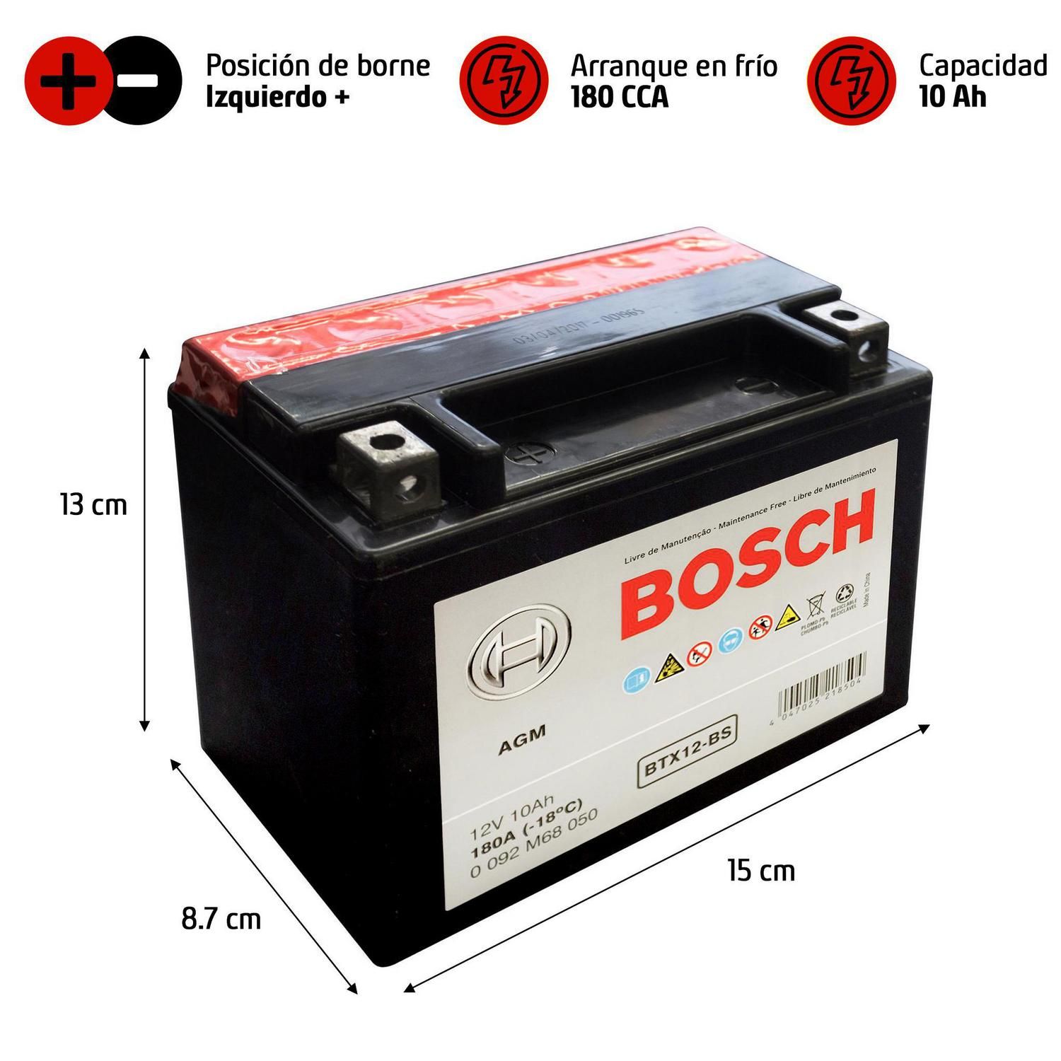 BOSCH Batería de Moto 10 Ah Positivo Izquierdo 180 CCA | falabella.com