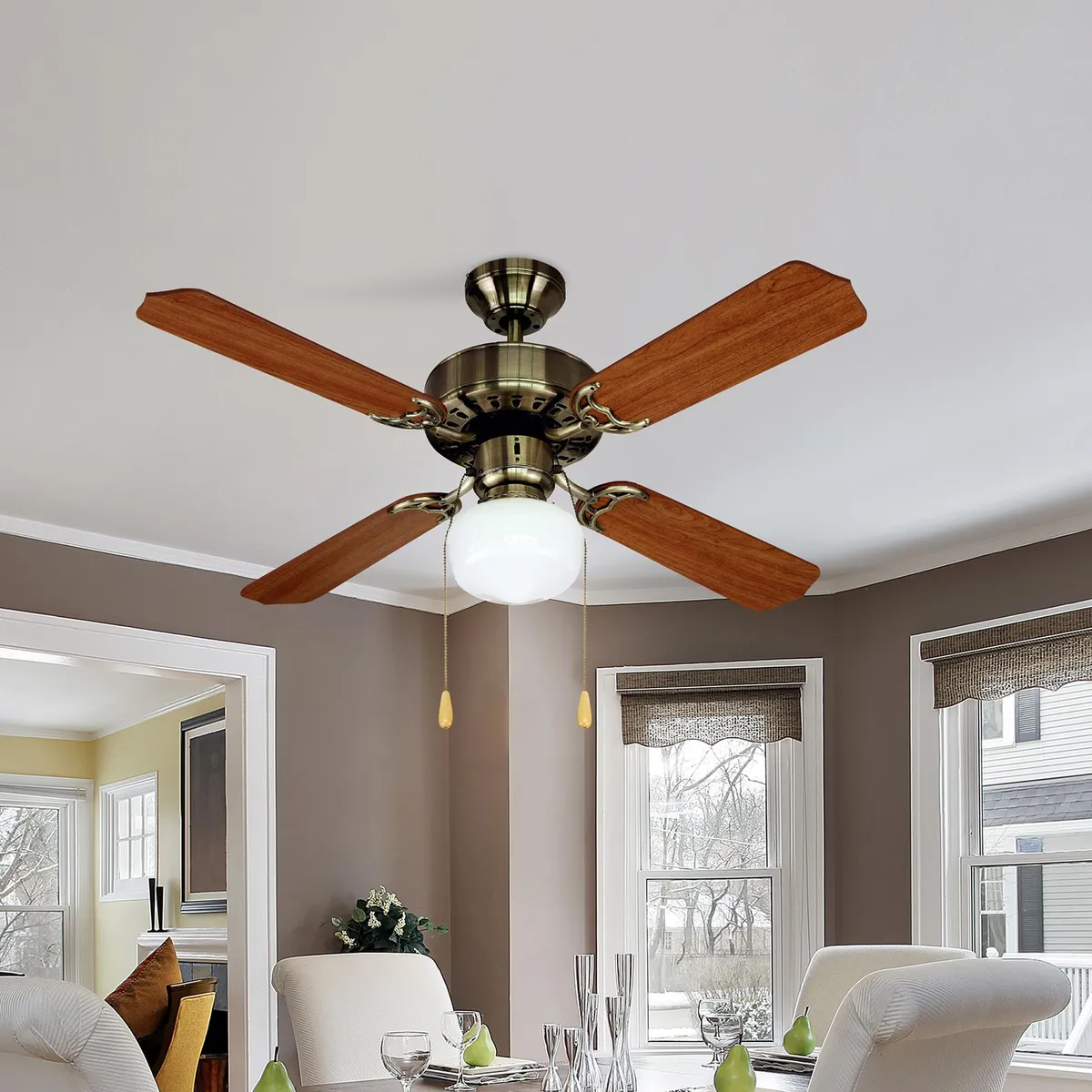 CASA BONITA - Ventilador de Techo Yves con Luz 4 Aspas de Madera