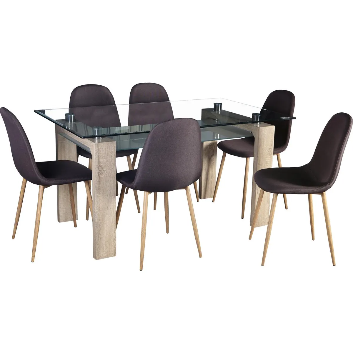 GRUPO LINK - Juego de Comedor Prisma 6 Sillas Mesa Rectangular 90X150X75 cm Café