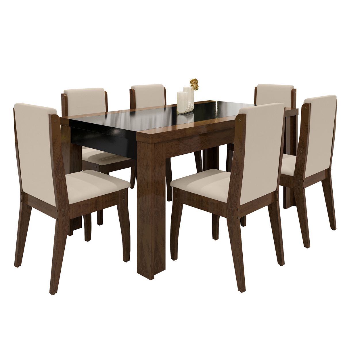 DECOCASA - Juego de Comedor Parise 6 Sillas Mesa Rectangular 90x77x160 cm Café/ Negro
