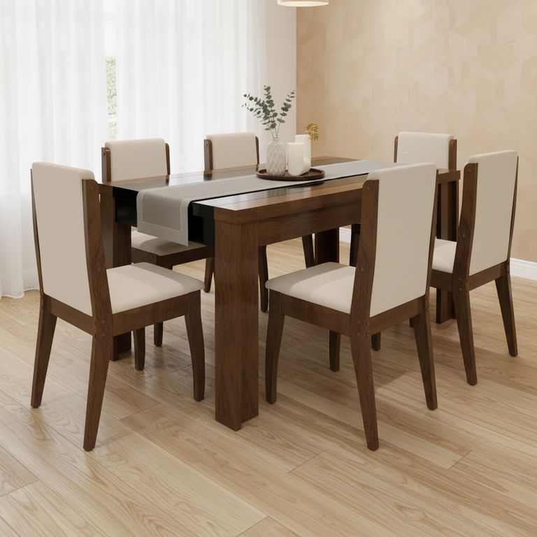 DECOCASA Juego de Comedor Parise 6 Sillas Mesa Rectangular 90x77x160 cm Café