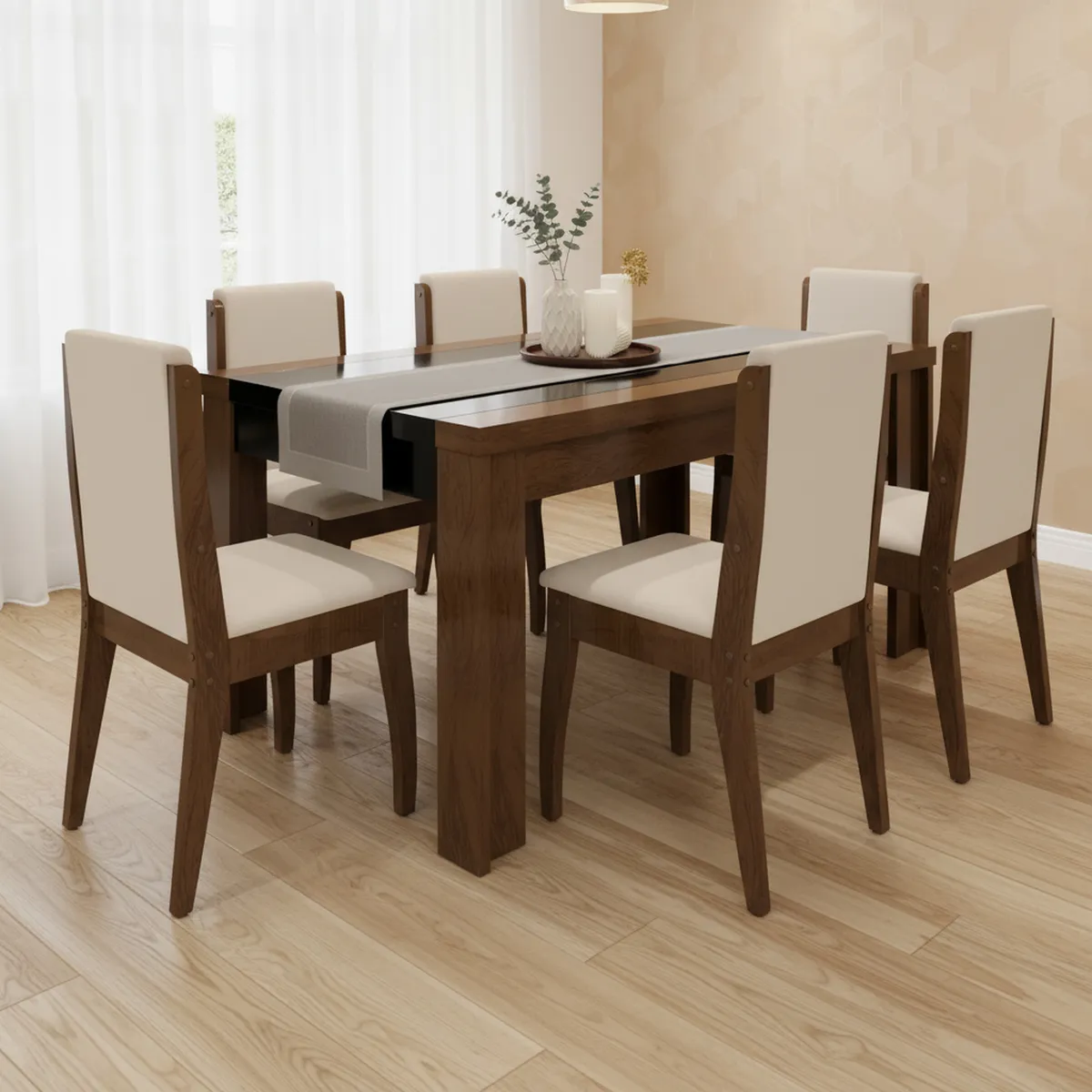 DECOCASA - Juego de Comedor Parise 6 Sillas Mesa Rectangular 90x77x160 cm Café