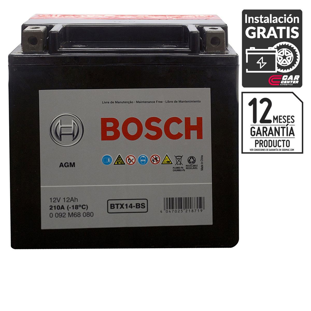 BOSCH - Batería de Moto 12 Ah Positivo Izquierdo 