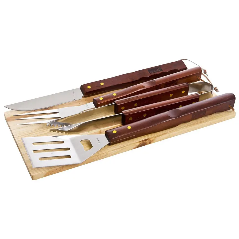 Kit Asado 4 Piezas Tabla Para Parrilla