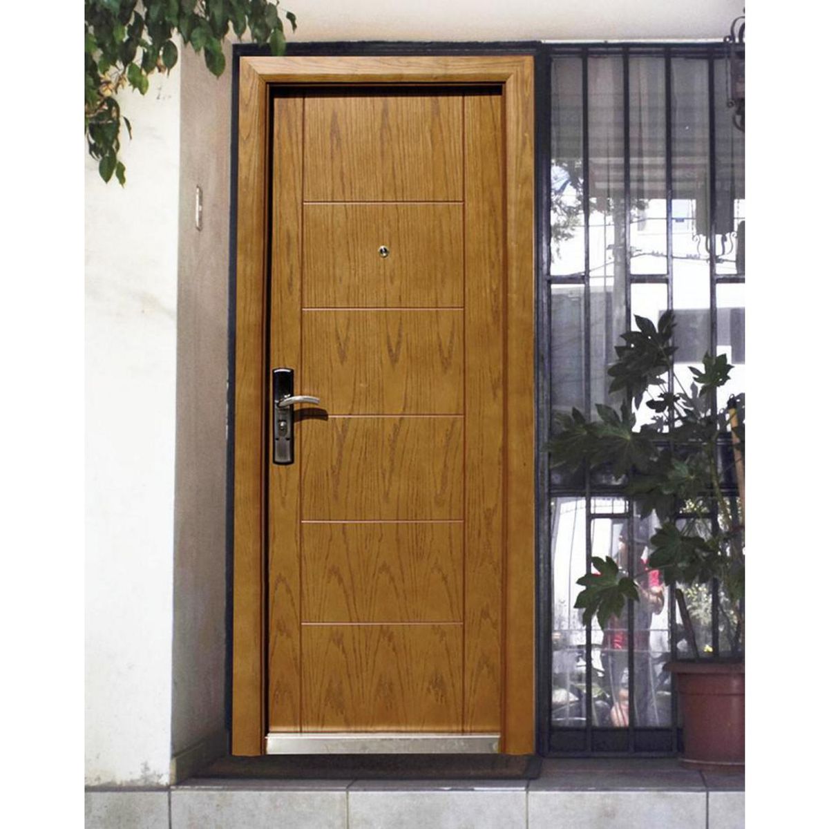 HOLZTEK - Puerta Exterior Acero 86x205 cm Seguridad Der Natural