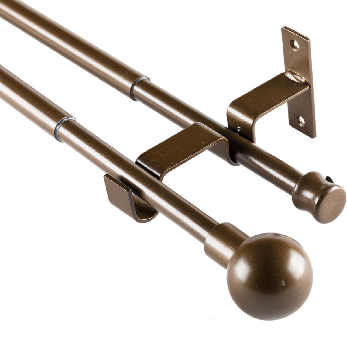 JUST HOME COLLECTION - Set de Barra Doble Techo 16/19 mm extensible 170-320 cm Bola Café