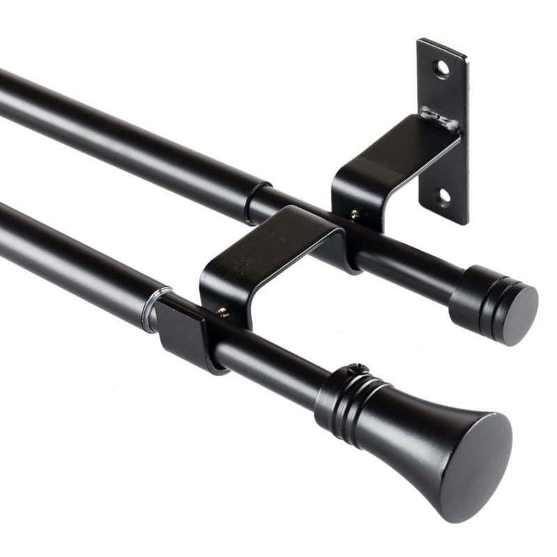 JUST HOME COLLECTION - Set de Barra Doble Muro 16/19 mm extensible 120-210 cm Cónico Negro