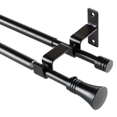 JUST HOME COLLECTION - Set de Barra Doble Muro 16/19 mm extensible 120-210 cm Cónico Negro