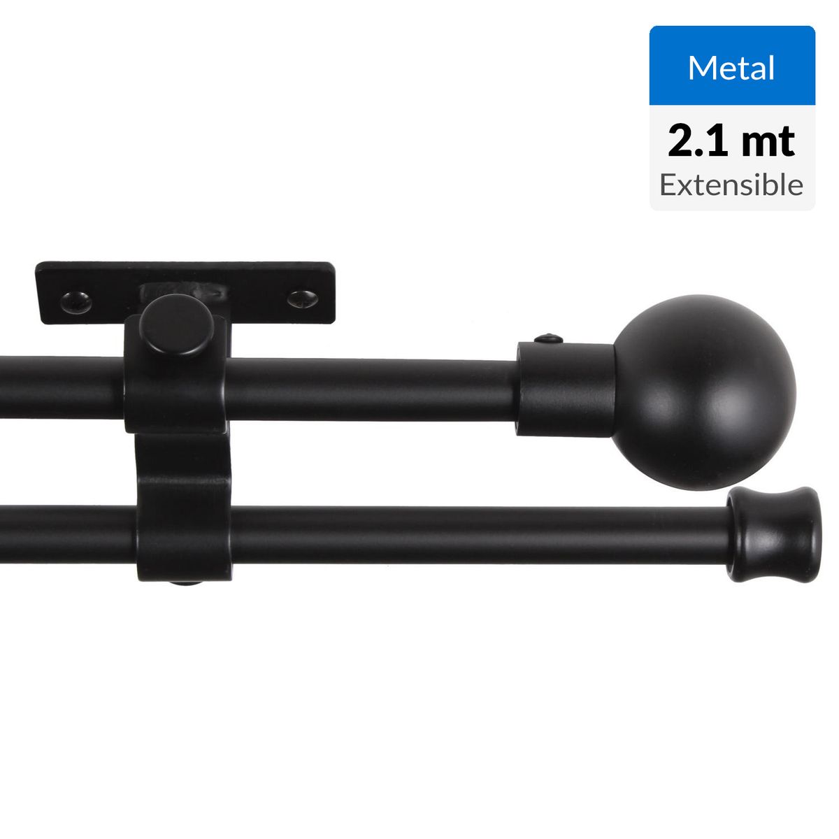 JUST HOME COLLECTION - Set de Barra Doble Techo 16/19 mm extensible 120-210 cm Bola Negro