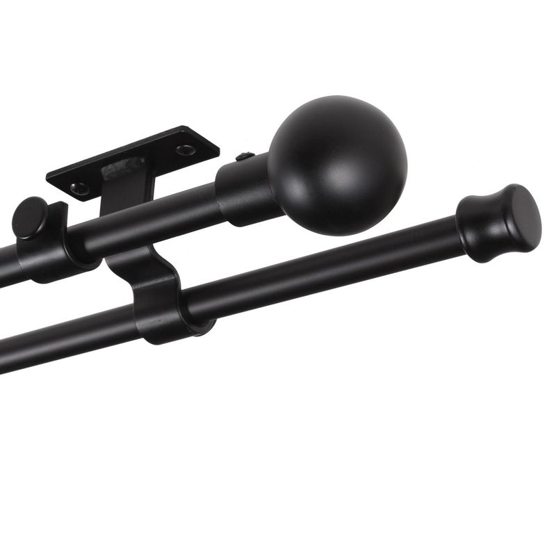 JUST HOME COLLECTION - Set de Barra Doble Techo 16/19 mm extensible 170-320 cm Bola Negro
