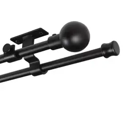 JUST HOME COLLECTION - Set de Barra Doble Techo 16/19 mm extensible 170-320 cm Bola Negro