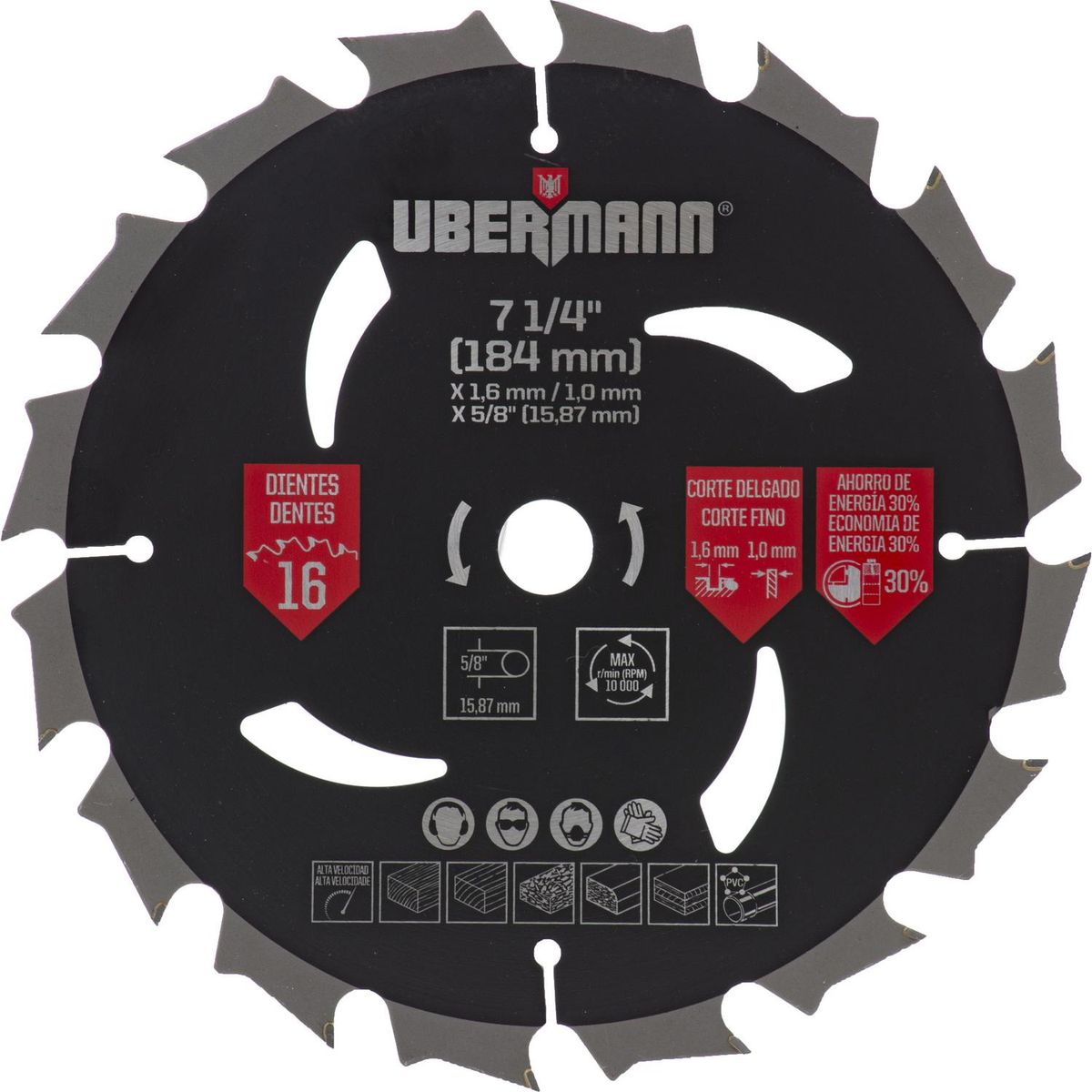 UBERMANN - Disco de sierra circular 7 1/4" 16 dientes