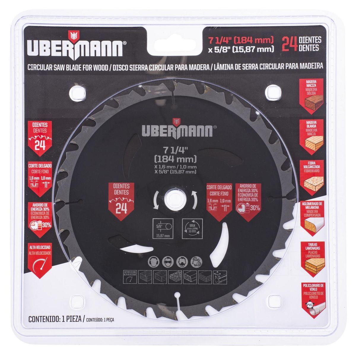 UBERMANN - Disco de sierra circular 7 1/4" 24 dientes