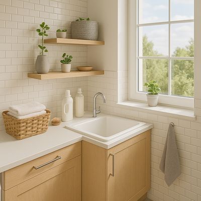 Imagen 2 del producto Lavadero Fibra de Vidrio Forma Rectangular Cerámica 50x28x43 cm Blanco