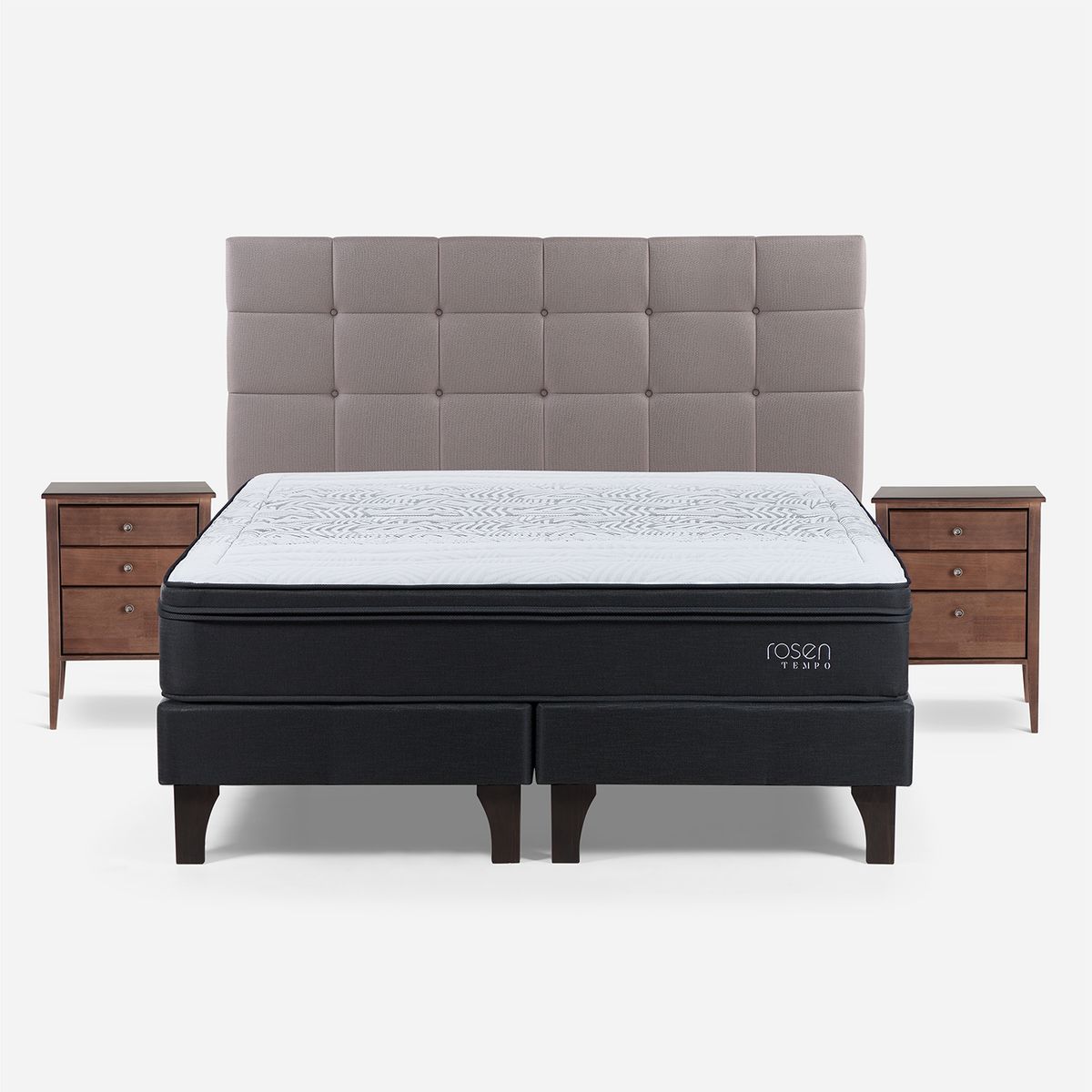 ROSEN - Cama King Europea Tempo + Respaldo + 2 Veladores