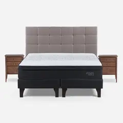 ROSEN - Cama King Europea Tempo + Respaldo + 2 Veladores