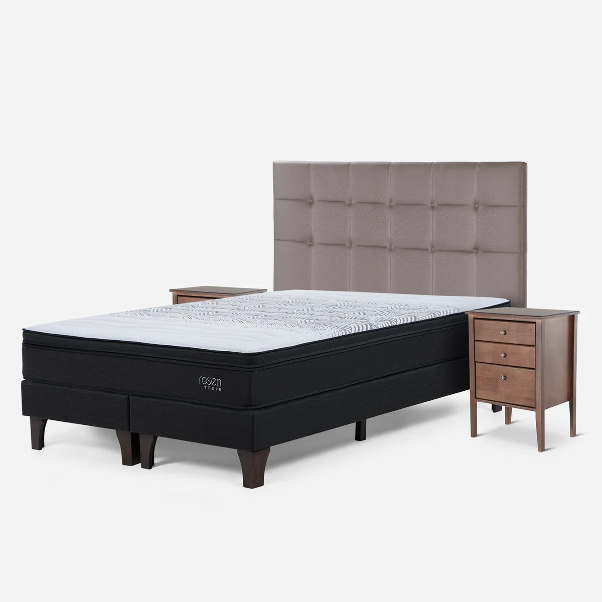 ROSEN - Cama King Europea Tempo + Respaldo + 2 Veladores