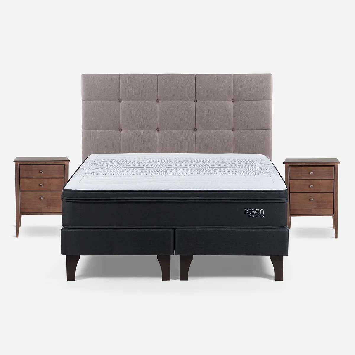 ROSEN - Cama 2 Plazas Europea Tempo + Respaldo + 2 Veladores