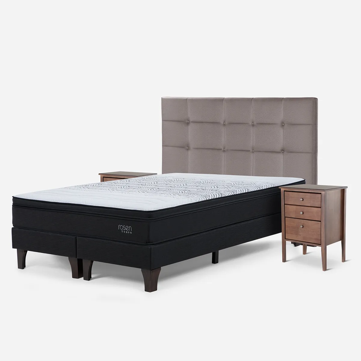 ROSEN - Cama 2 Plazas Europea Tempo + Respaldo + 2 Veladores