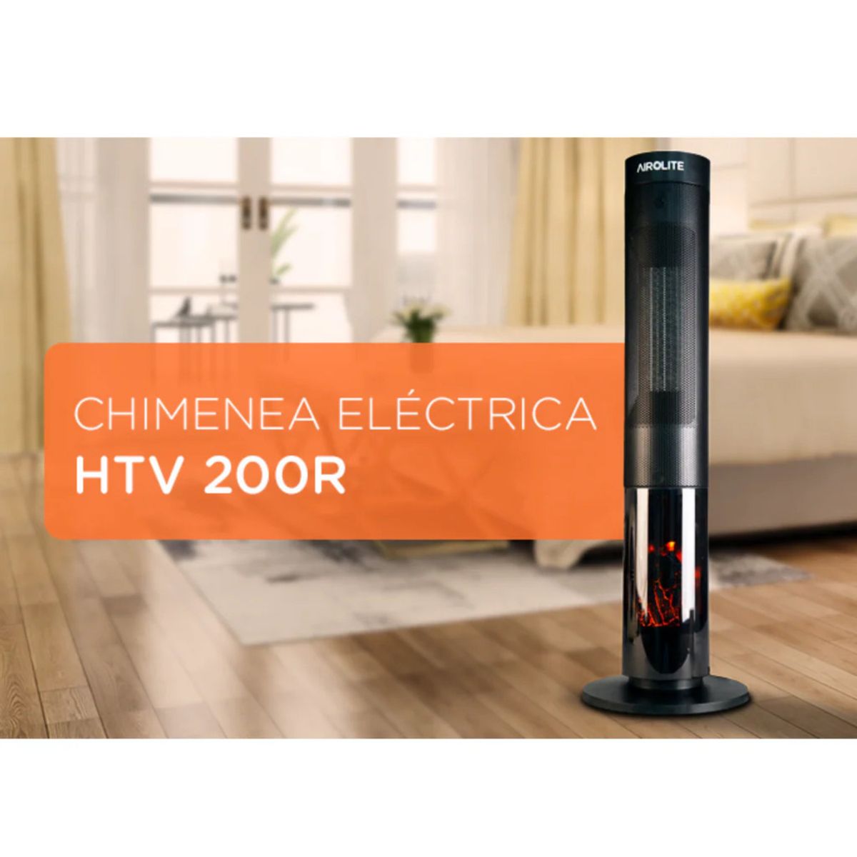 AIROLITE - Chimenea Eléctrica Vertical 2000 W Radiación HTV 200R Negro