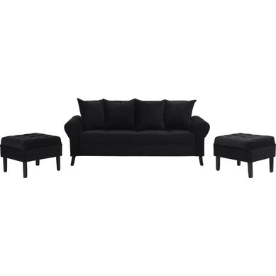 Sof 3 cuerpos + 2 Pouf Negros