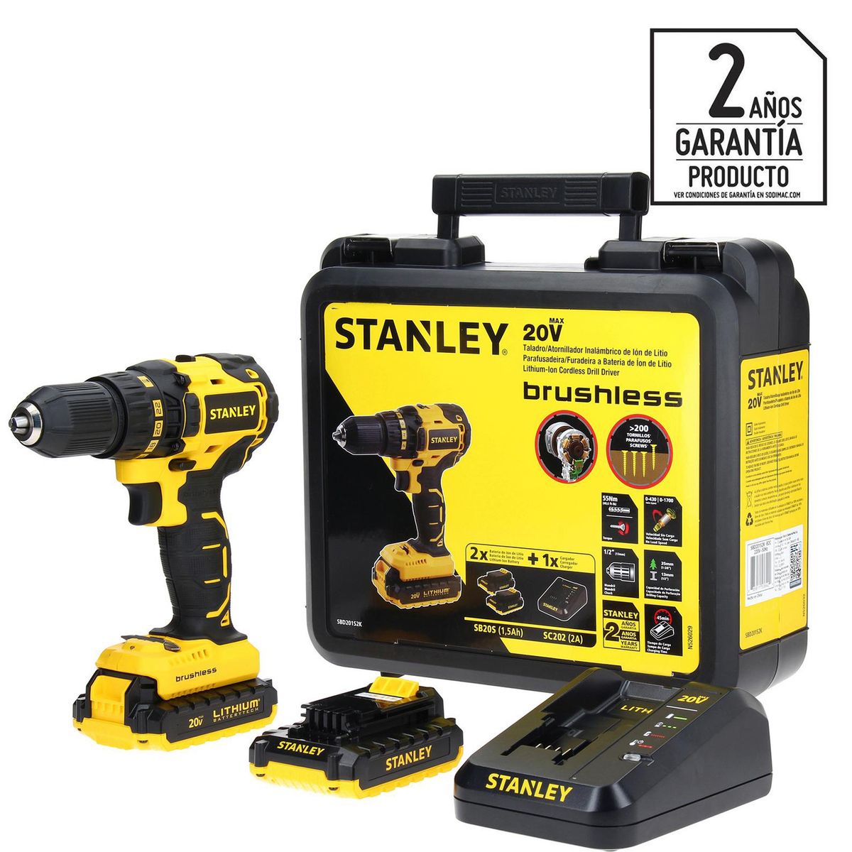 STANLEY - Taladro Inalámbrico Rotación 13 mm 20 V/2 Baterías