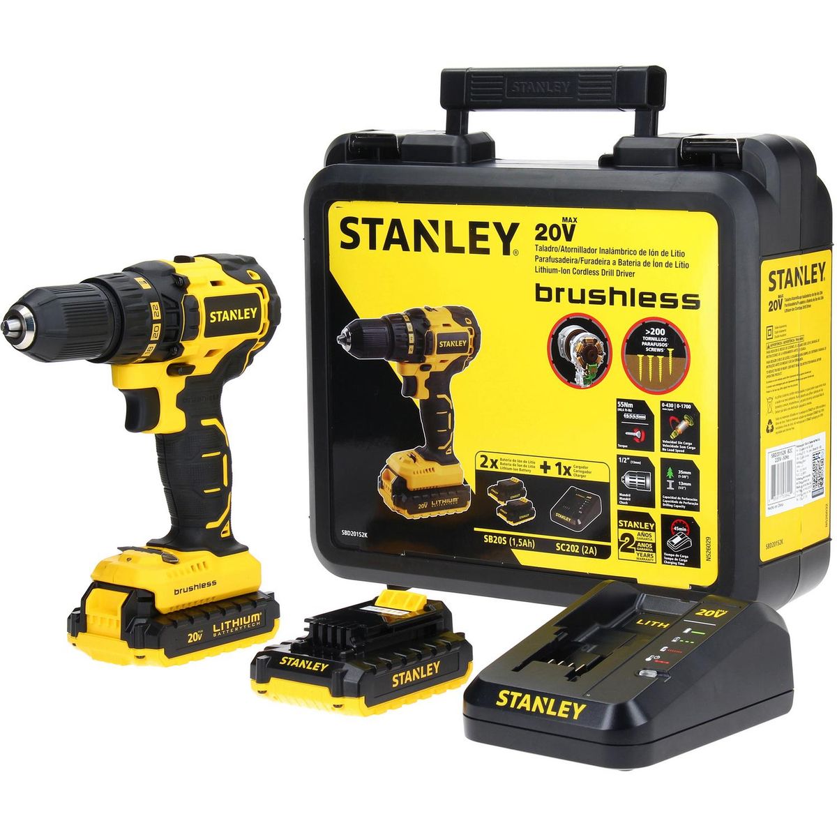 STANLEY - Taladro Inalámbrico Rotación 13 mm 20 V/2 Baterías