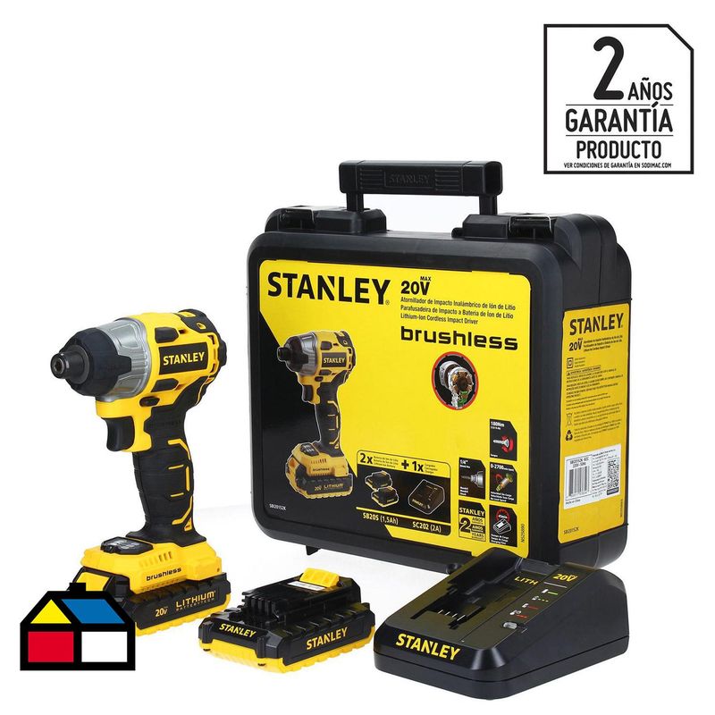 STANLEY - Atornillador de impacto inalámbrico 20V + 2 baterías