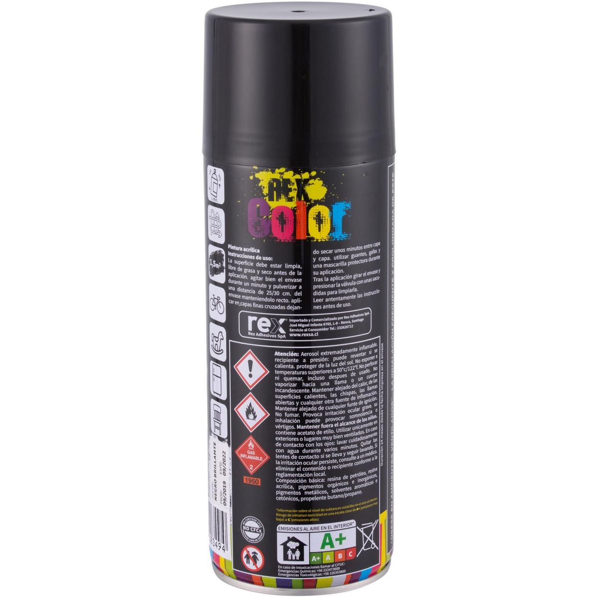 REX - Pintura Spray 0.4 l Brillante Negro brillante
