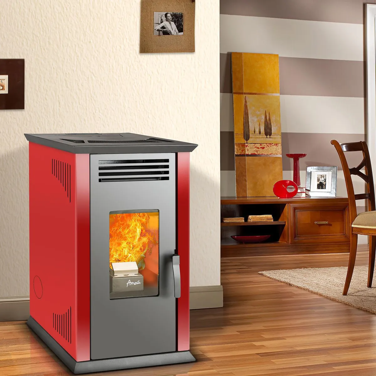 AMESTI - Estufa Pellet Italy 8100 Rojo Rojo/negro